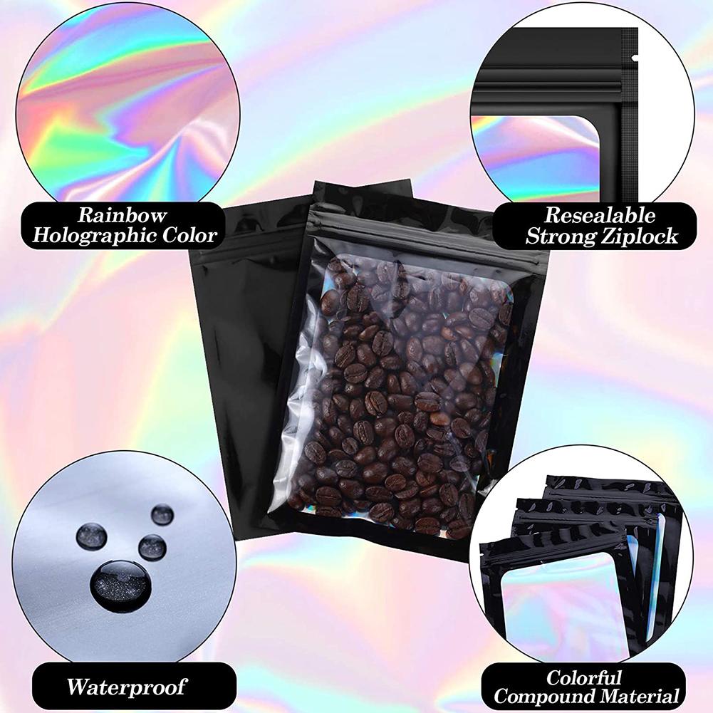 100pcs Laser Zip Lock Bag Holographic Iridescent Pouches Smell Proof Mylar Bags Resealable Packaging Pouch Jewelry Storage Bag