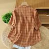 DIMANAF 2026 Plus Size Summer Women Blouse Shirts Tunic Oversize Loose Casual Cotton Lady Tops Vintage Plaid