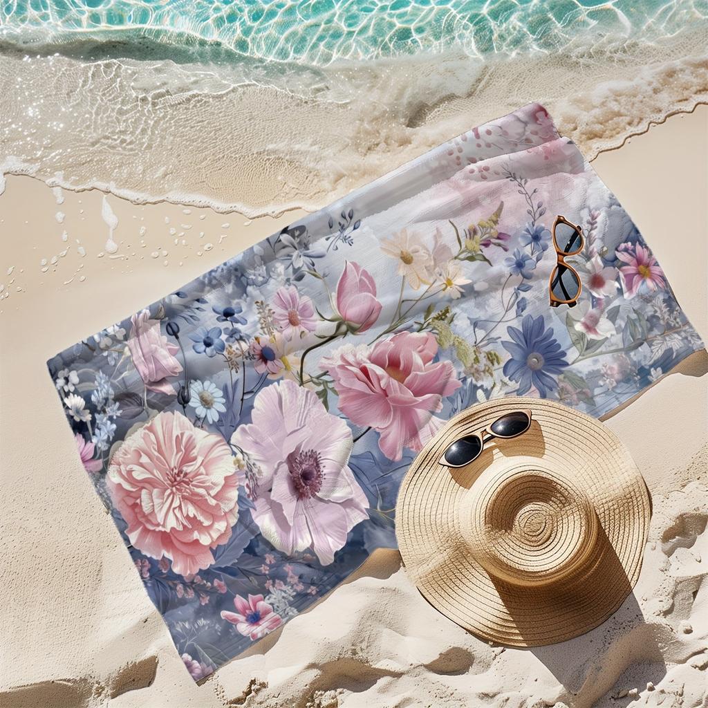 Soft Floral Beach Towel Quick Dry Microfiber Sand Free Absorbent Lightweight Washable for Summer Pool Travel Vacation