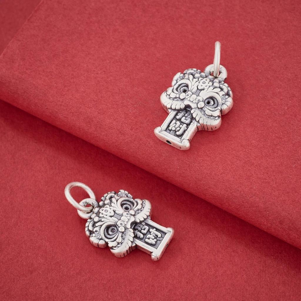 S999 Sterling Silver Retro Lion Dance Charm - Handmade DIY Bracelet Pendant