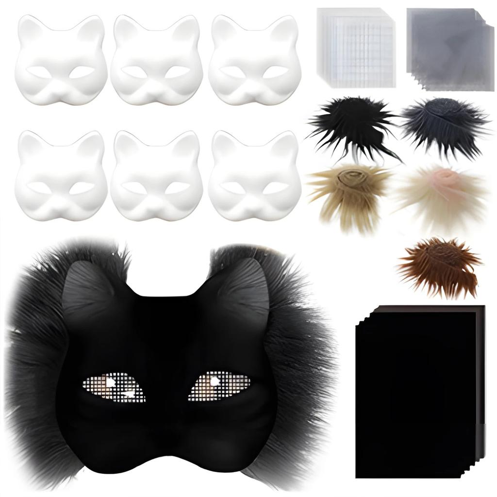 DIY Blank Masker Sett Halvt Ansikt Håndtegnet Dyr Katt Rev Maske DIY Håndlaget Graffiti Halvmaske Fest Halloween Julegave