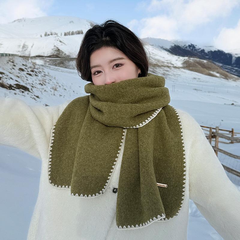 White scarf women's new winter versatile knitted wool including wool warm scarf