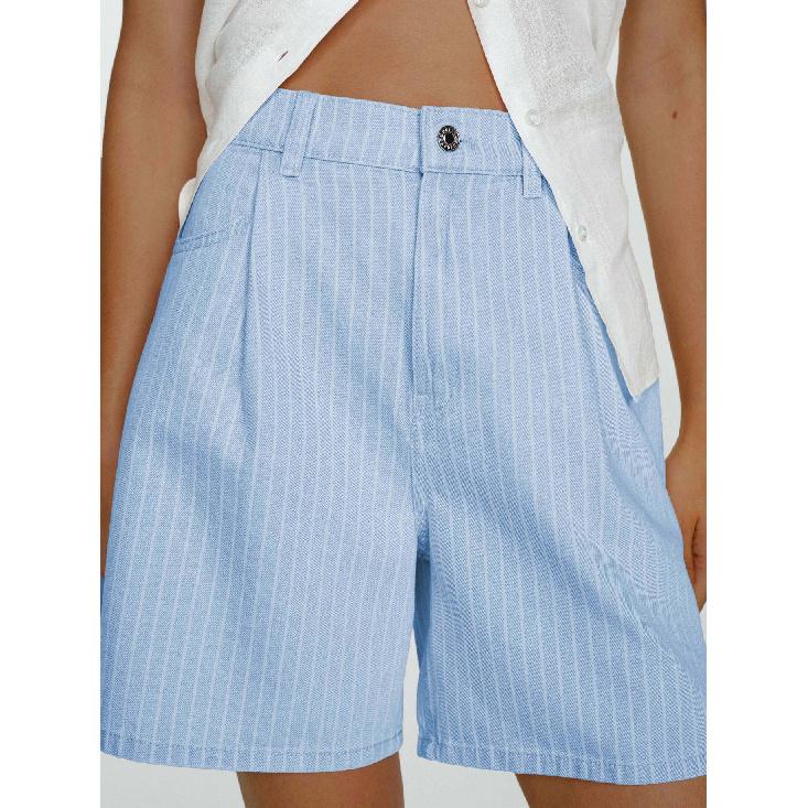 Modische Lässige Damen Gestreifte Lockere High Waist Damen Denim Shorts