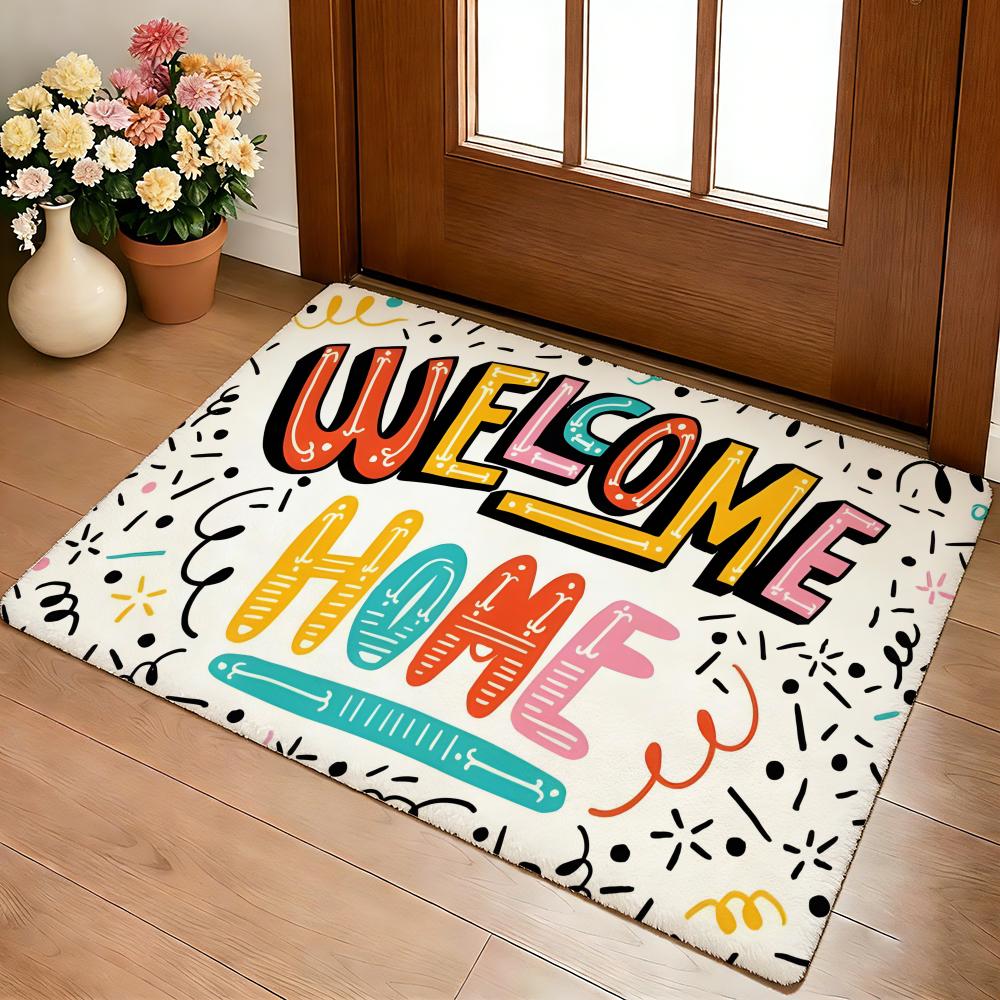 Sweet Home Welcome Floor Mat Cozy Flannel Soft Thick Non-Slip Mat For Living Room Bedroom Kitchen Decor Rugs