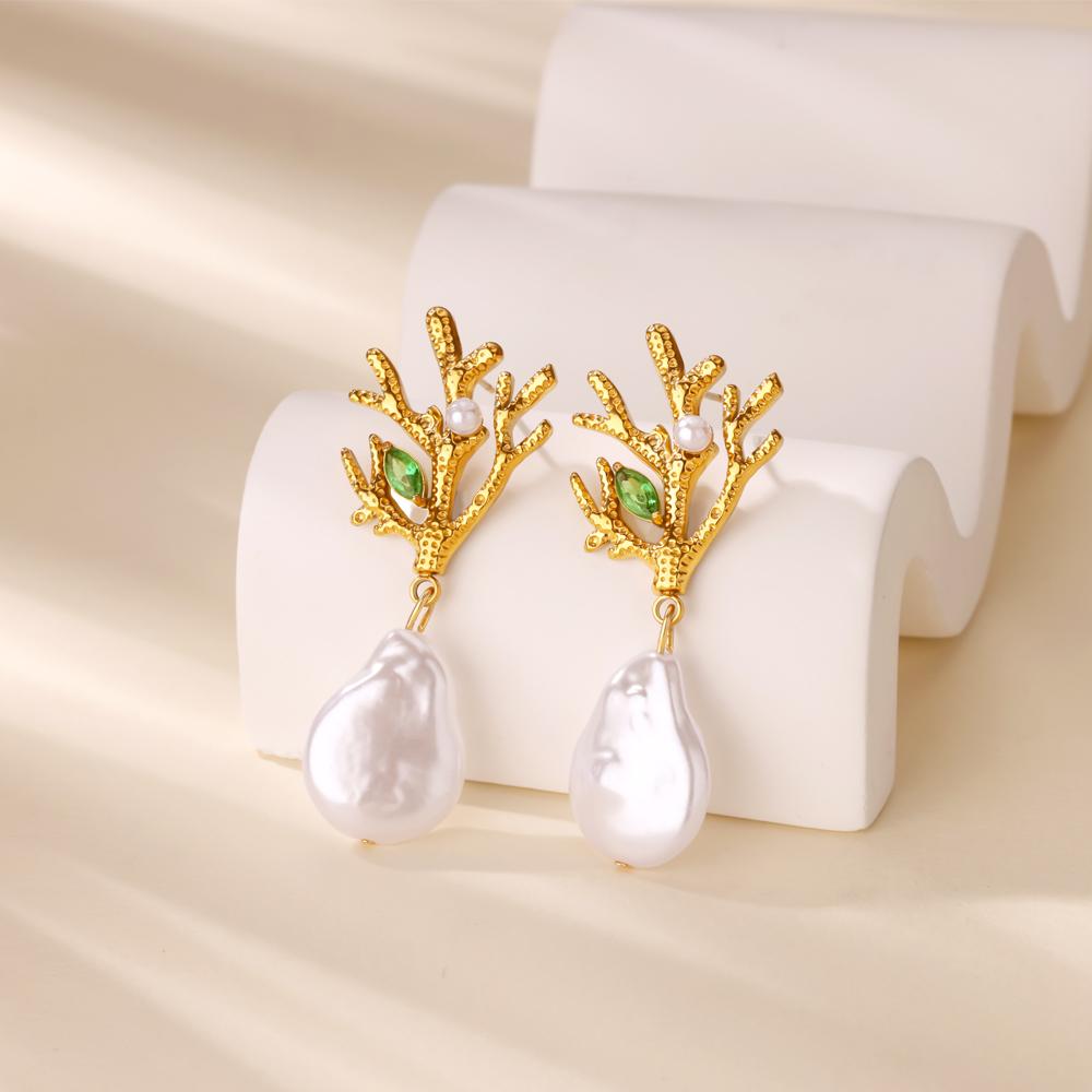 Cercei Stud Pandantiv Coral Perlat Ocean Culoare Aur Oțel Inoxidabil Cercei Nuntă Angajament Bijuterii Estetice arete