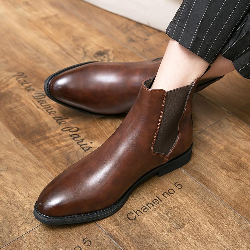 Fashion New Men Business Chelsea Boots for Autumn Winter Black Brown American One-foot Comfortable Fashionable Boots Training Boots Men