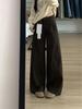 Women's Coffee-Colored Wide-Leg Jeans - High-Waisted, Slimming, American Retro, Autumn/Winter Style, Floor-Length with Good Drape