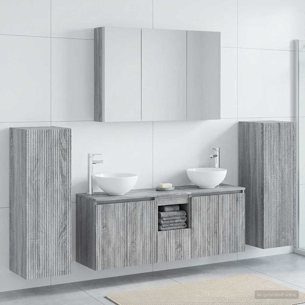 Bathroom Furniture Set 6 pcs Grey Sonoma Engineered Wood and Glass