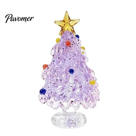 Decorative Glass Art for Shelves Glazed Christmas Tree Figurine, Pulled Wire Desk Decor, Colorful Home Mini Holiday Tabletop Ornament Car Home, Unique
