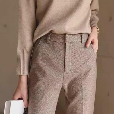 Pantalon en laine à chevrons taille haute pour femme: Fin, Décontracté et Professionnel