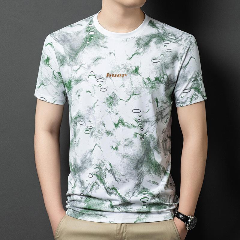 Men s Short Sleeve T-Shirt Summer Fashion Casual Middle-Aged & Young Crew Neck Printed Versatile M