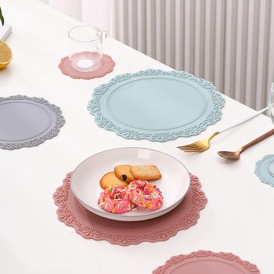 4 Zoll Silikon-Tischset für Esstisch, Vintage geprägtes dekoratives rundes Tischset, Hitzebeständige wasserdichte Küchen-Geschirrmatte