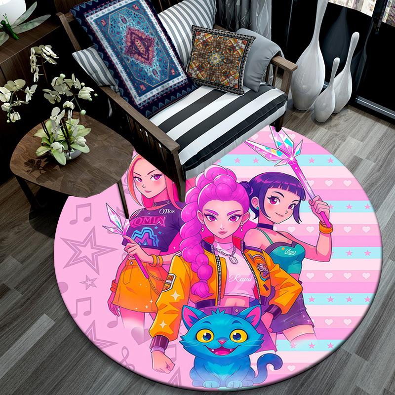 Huntrix Girl,Round Area Rug,Carpet Rug for Living Room Bedroom Sofa Playroom Decor,Non-slip Floor Mat