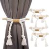 Curtain Tie Backs, Natural Cotton Linen Rope Drapery Holdbacks Curtain Accessories for Rustic Home,No Drilling Install
