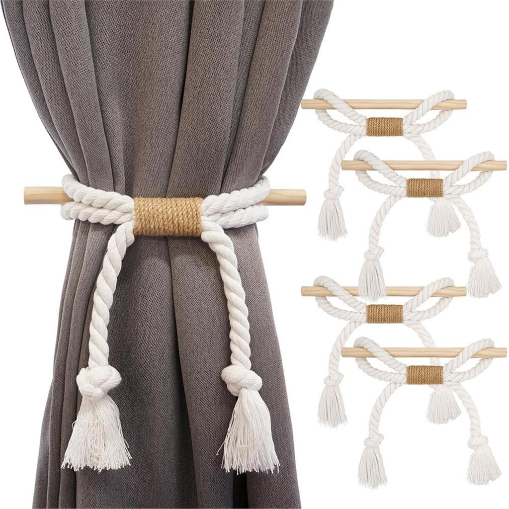 Curtain Tie Backs, Natural Cotton Linen Rope Drapery Holdbacks Curtain Accessories for Rustic Home,No Drilling Install