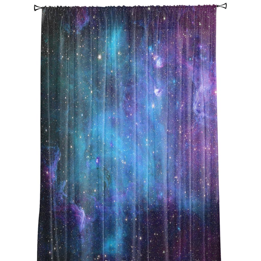 Starry Sky Space Universe Sheer Curtains for Living Room Decoration Window Curtains for Kitchen Tulle Voile Organza Curtains