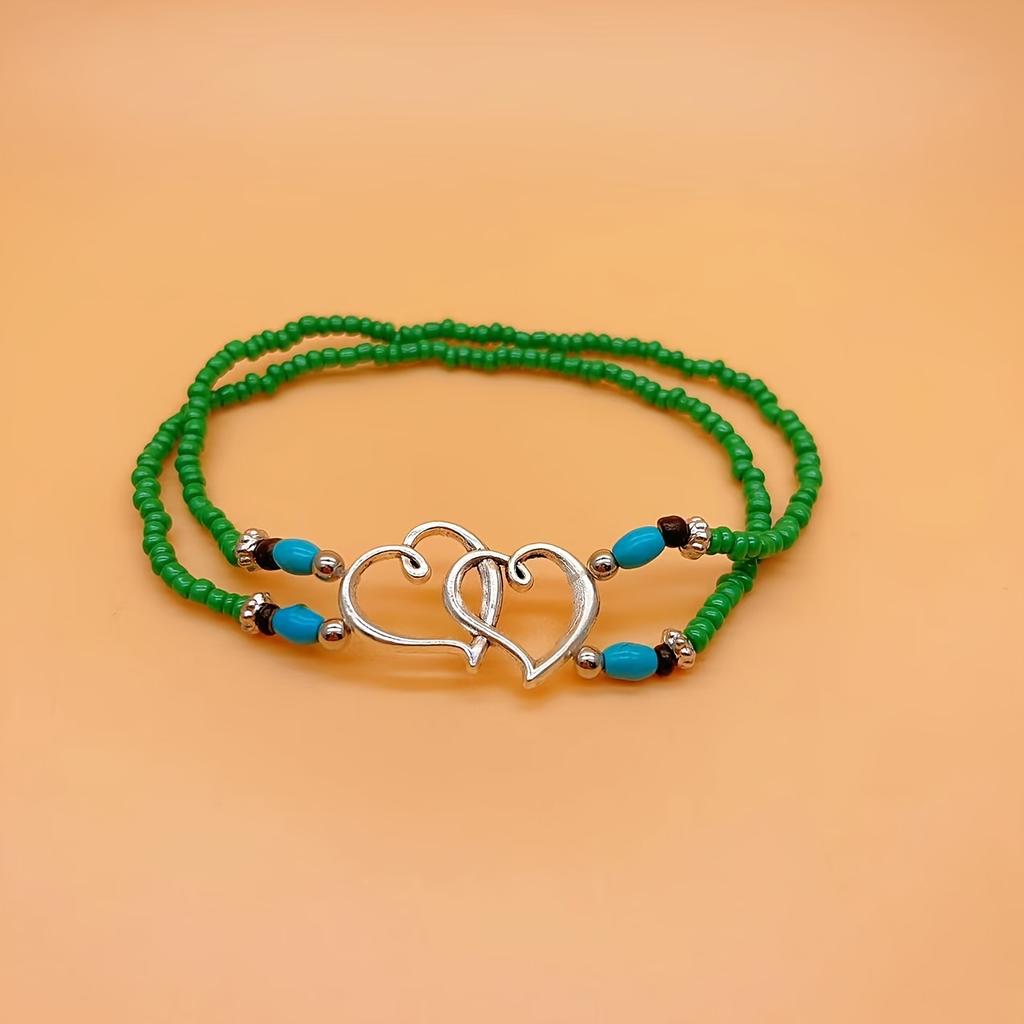 Anklet Bracelets for Women Beaded Anklets 1 Ladies Double Layer Heart Anklet - Boho Style - Daily Occasion, Vacation Occasion