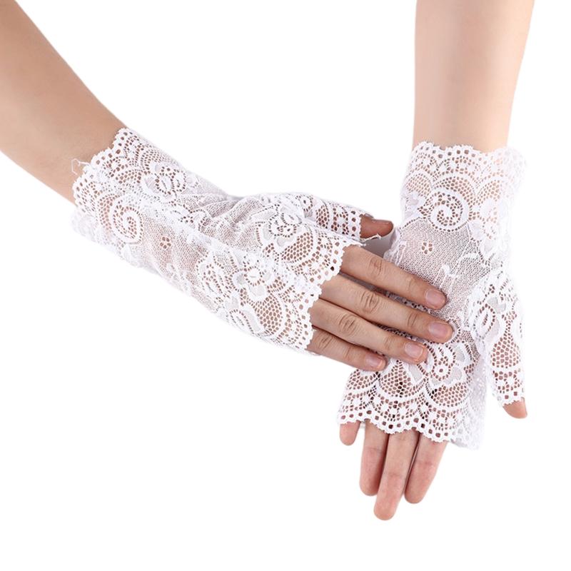 

Elegant Women Ultra-Thin Half Finger Summer Driving Cycling Sunscreen Gloves Female Anti-UV Elasticity Lace Mesh Gloves 1