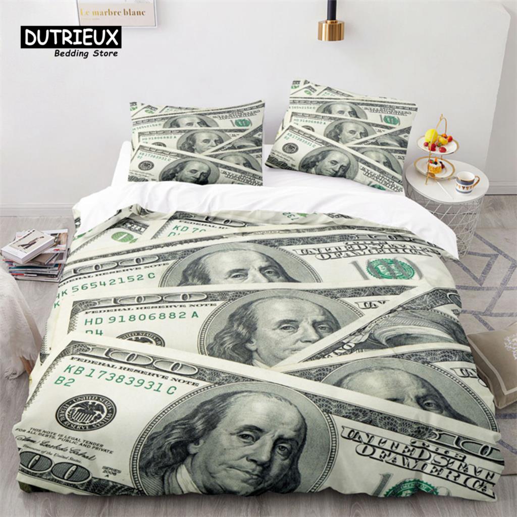 

Набір постільної білизни з барвистими грошима, доларові банкноти США, набір підодіяльників із 3D-принтом, ковдра з наволочками, декор для спальні 140x200cm 3pcs