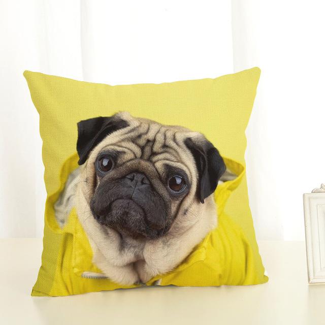 Niedlicher Mops-Hund-Druck-Kissenbezug, kreativer Mops-Baumwoll-Leinen-Kissenbezug, dekorativer Kissenbezug, Wohnaccessoires-Kissenbezug