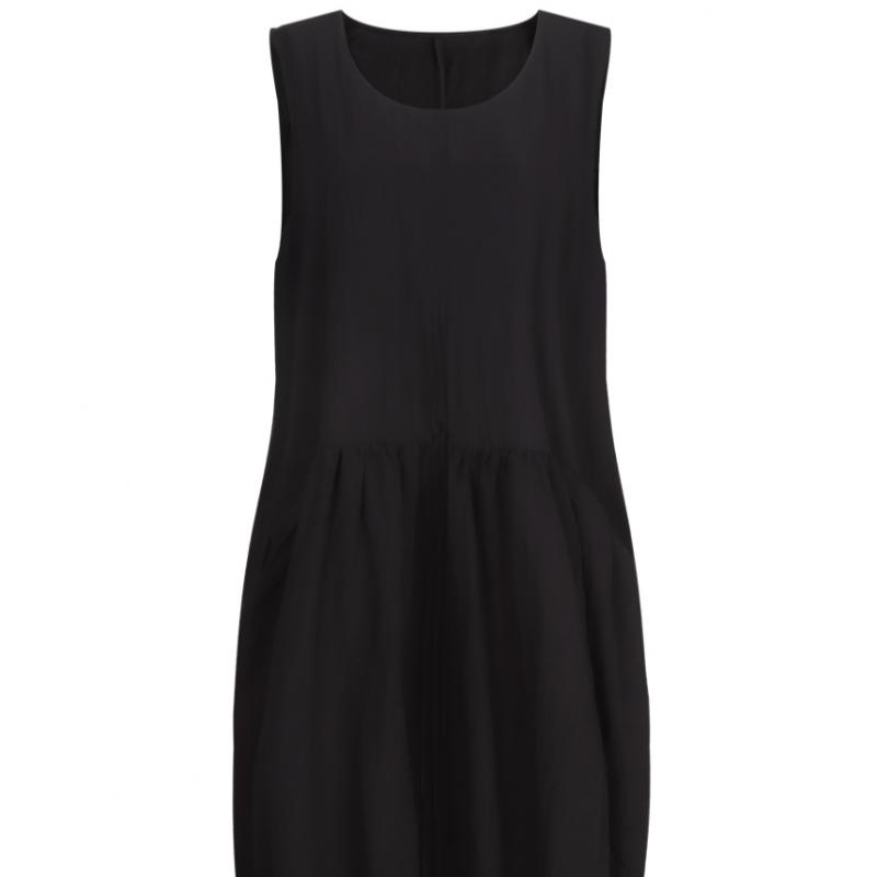 Shop   Women Sleeveless Shirring Frill Balloon Loose Fit Pocket Long Dress White