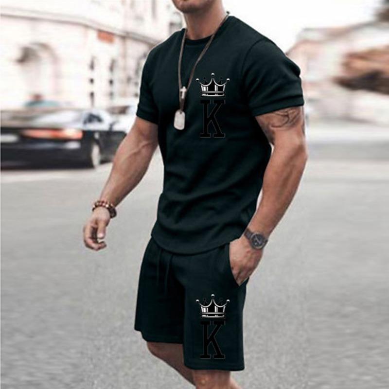2025  New Men's Summer Leisure Sports Running Set Oversized Men's Refreshing Top Y2K Style Printed 3D Poker Pattern Fashion Set