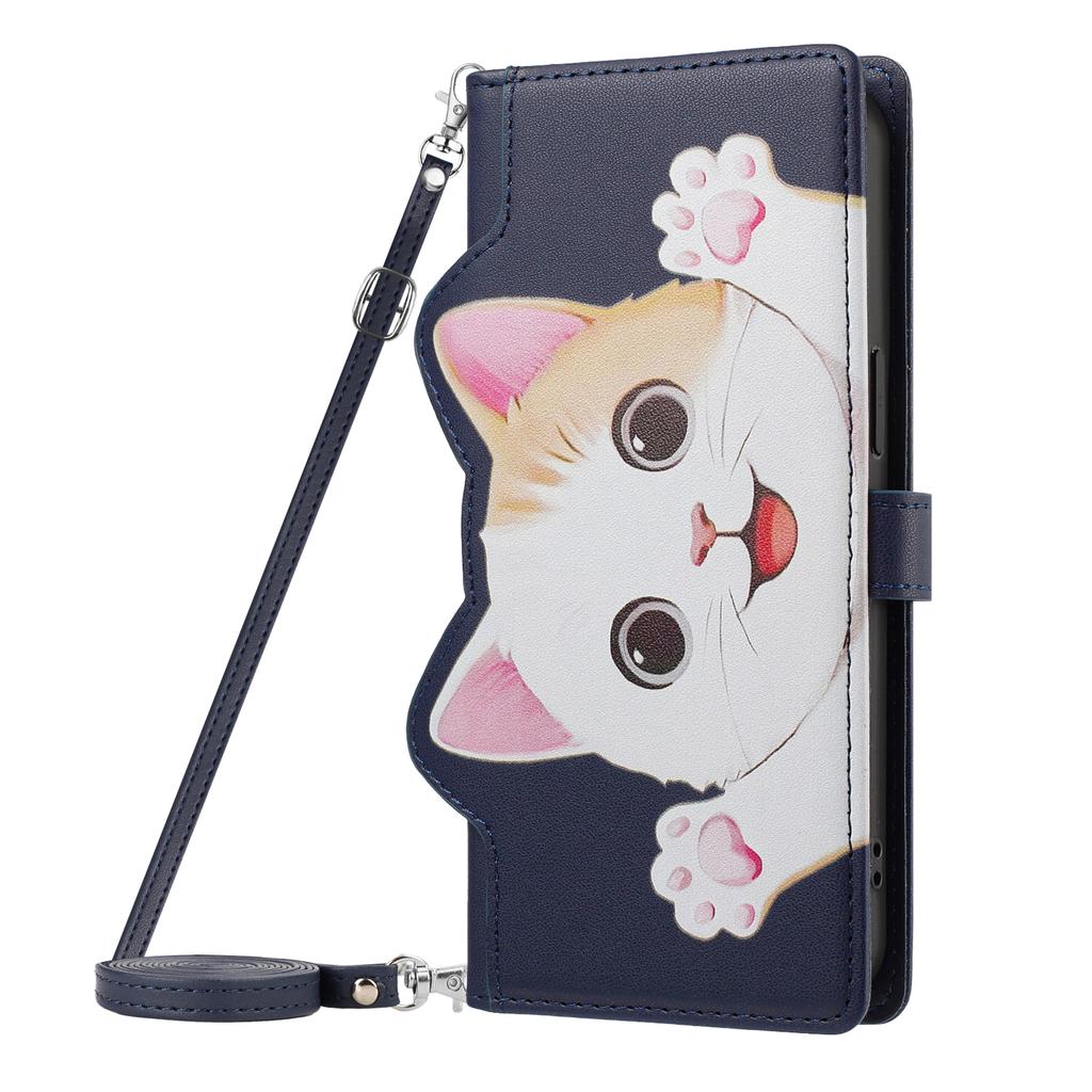 Crossbody Cute Cat Leather Long Rope Cards Slot Wallet Case for iPhone 17Pro Max 16 15 14 13 12 11 Shockproof For Magsafe Cover