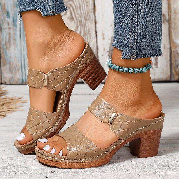 2024 Summer Women's Chunky Heel Peep-Toe High-Heeled Sandals - Large Size, Trendy European & American Style