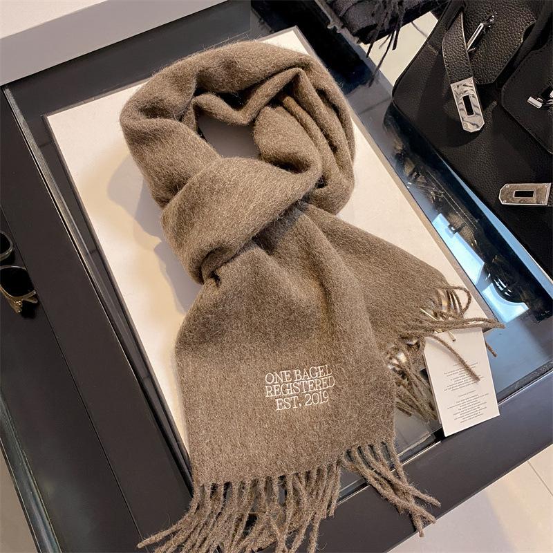 

Solid color embroidered wool scarf women s winter new high-end retro versatile scarf 180*32cm