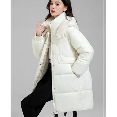 Autumn Winter Women's Down Cotton Jacket Mid-Length Stand Collar Removable Hood Thickened Puffer Coat