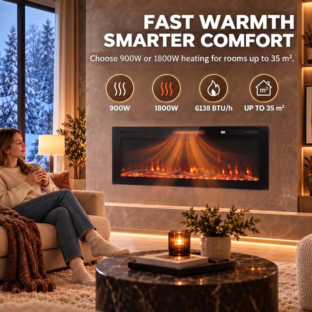 3 IN 1 Slim Electric Fire, Wall Mounted/Recessed/Freestanding, Electric Fireplace with 12 Flame Colours, 5 Brightness