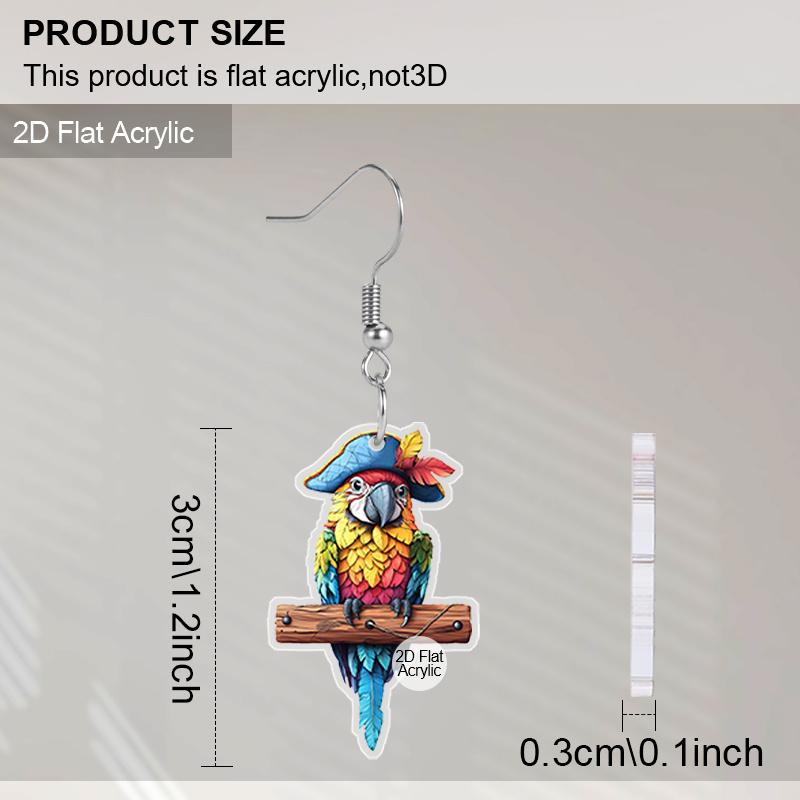 Boucle d'oreille pendante 2D Motif Capitaine Perroquet Bijou d'oreille Tenues quotidiennes Accessoires de fête Cadeau parfait pour la famille/ les amis