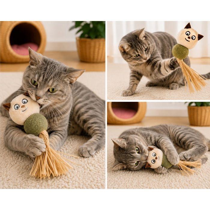 Jouet en peluche pour chat - EDEN - Katti - balle de cataire naturelle - rubans interactifs - texture moelleuse