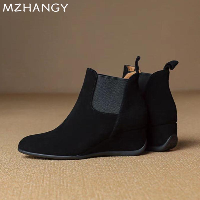 Wedges Women Ankle Boots Suede Designer Shoes Woman 2025 Trend Snow Boots Fashion Walking Winter New Goth Mujer Chelsea Boots