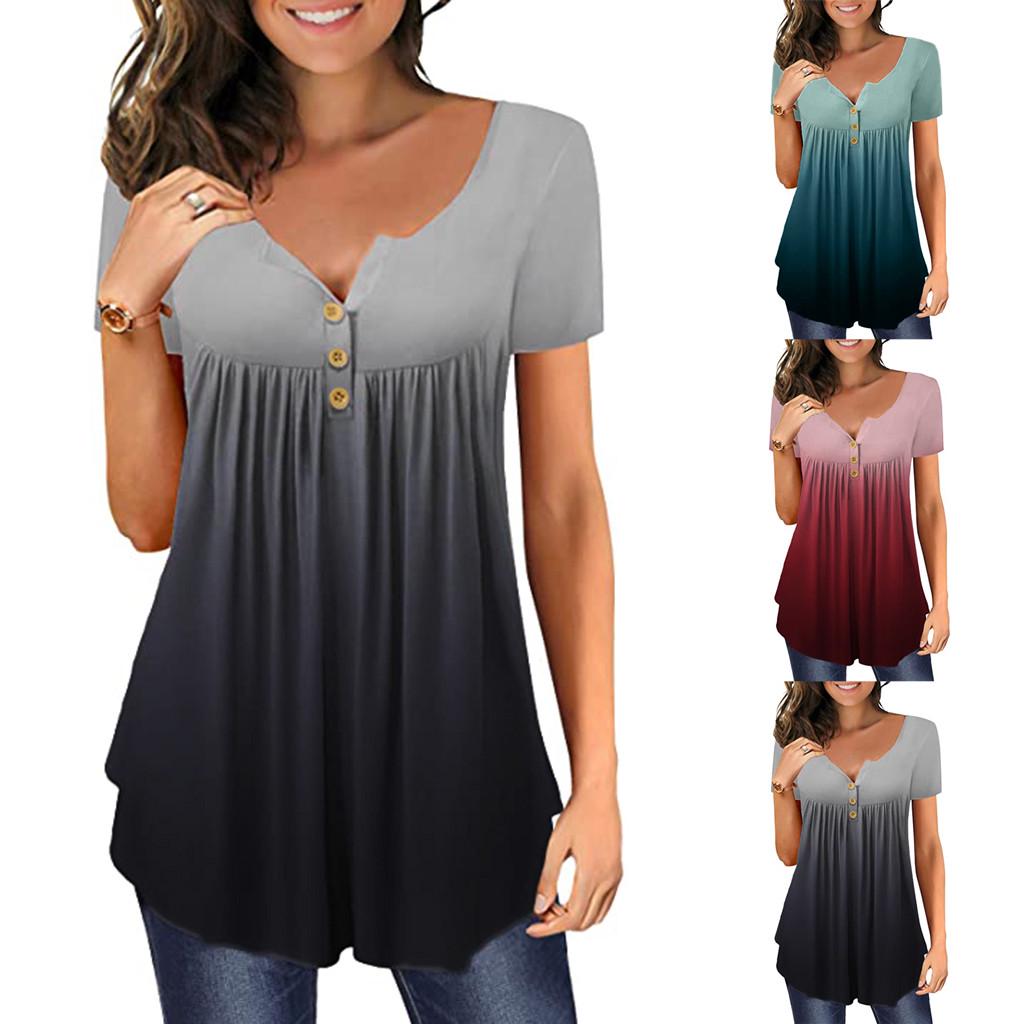 

Женские футболки больших размеров с градиентным v-образным вырезом и короткими рукавами, пуловеры на пуговицах, топы на бретелях