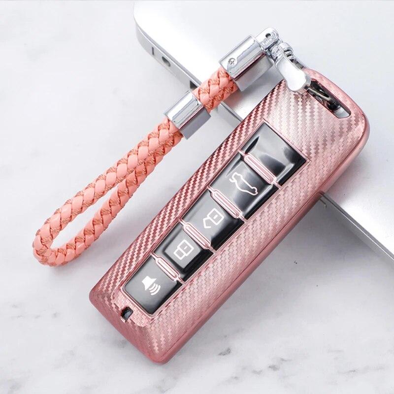 FOR Great Wall WEY Wey VV5 VV6 VV7 A1 A3 A4 A5 A7 A8 Car Smart Key Case TPU Carbon Fiber Protector Bag Fob Cover Keychain
