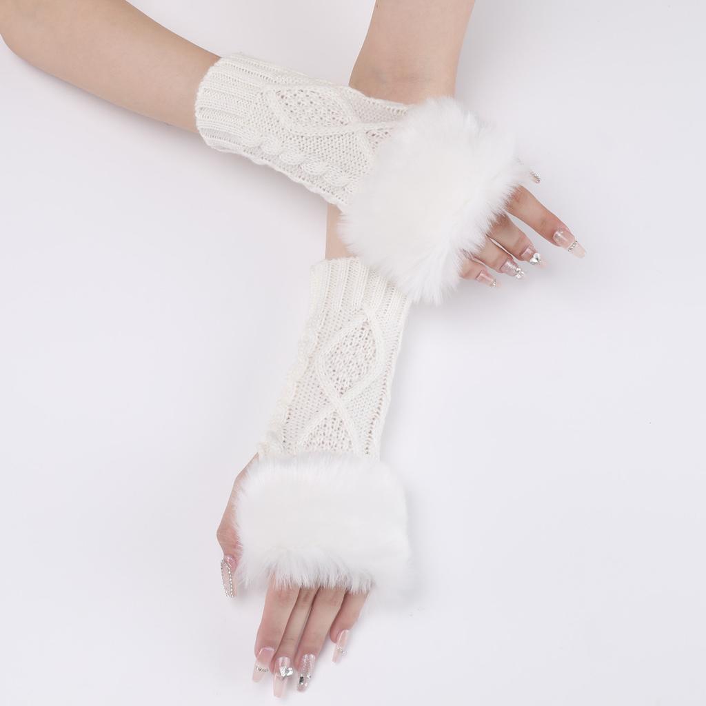 Diamond Shaped Short Gloves for Women Knitted Warm Half-finger Arm Sleeves
