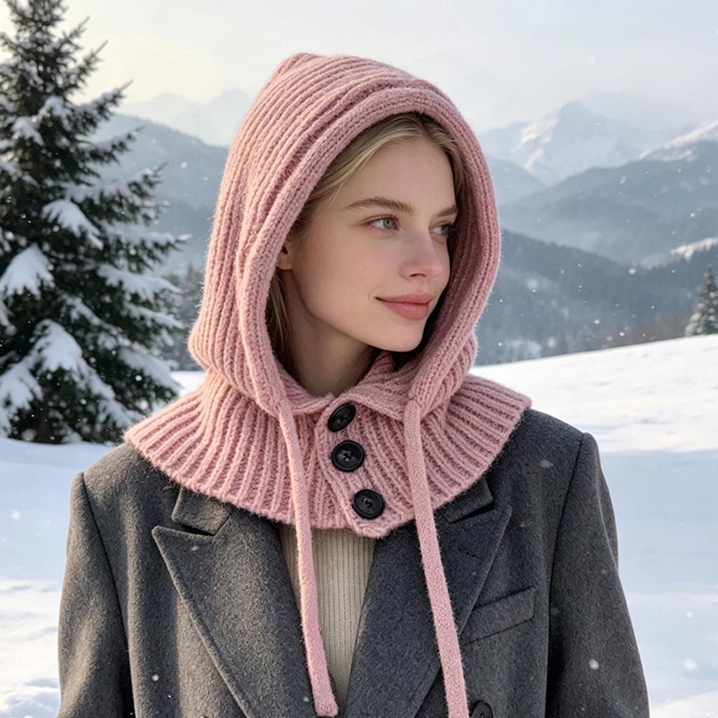 Women's Warm Hat with Ear and Scarf, Integrated Pullover Winter for Cold