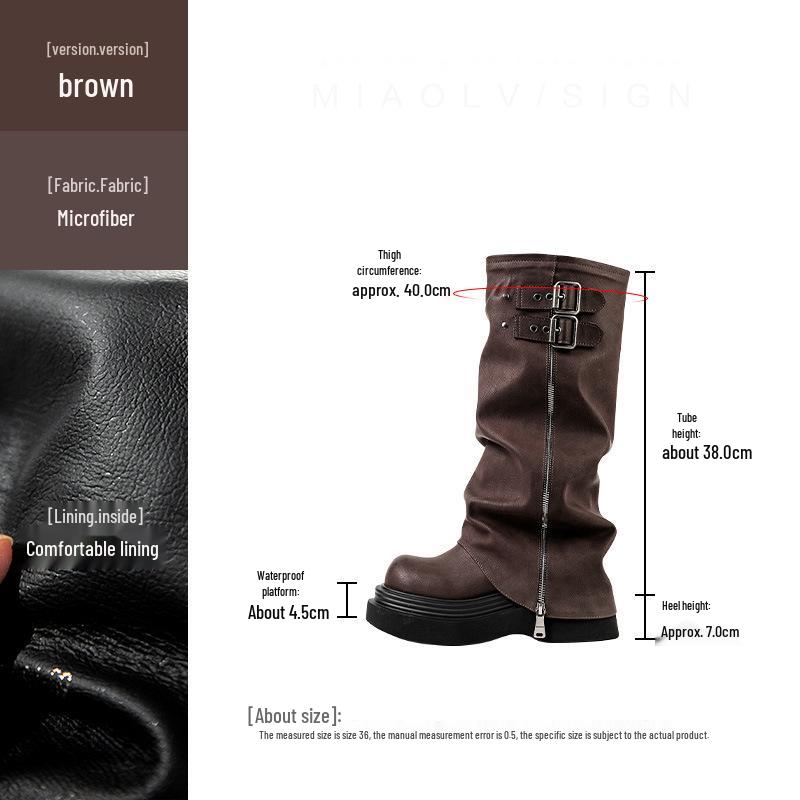 Women's 2025 Over-the-Knee Chunky Heel Riding Boots - Large Calf, Retro Thick Sole, Ruched Shaft, Knee-High Boots.