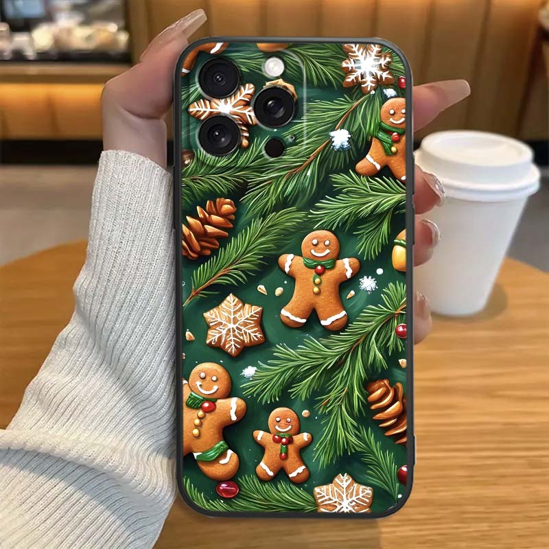 Weihnachts-Cartoon-Muster Handyhülle für Apple iPhone 17 16 16E 15 14 13 12 11 Pro Max Plus Schwarzes Weiches Silikon