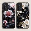 Stylish Lotus Flower Pattern Tempered Glass Phone Case for Samsung Galaxy S25 Ultra S24 S23 Plus S22+ S21 S20 FE M55 M54 Covers