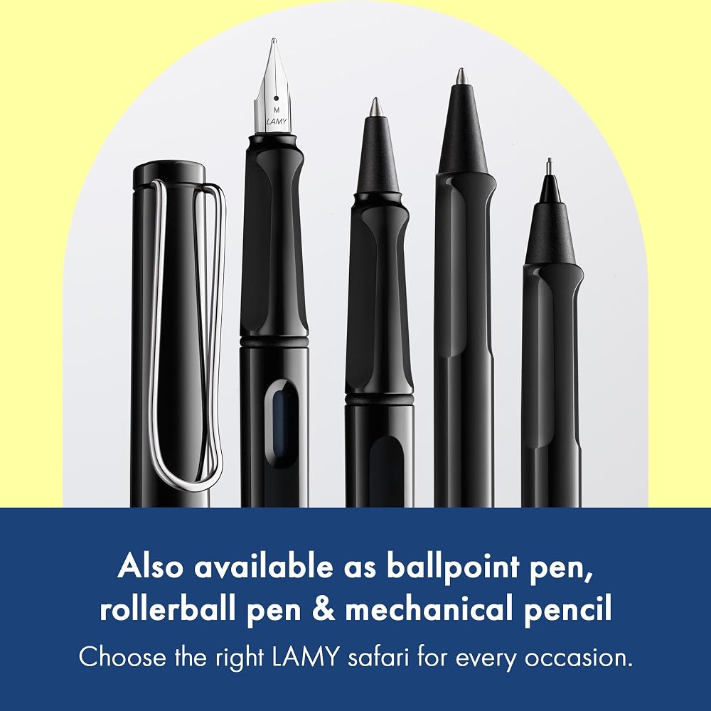 LAMY (Ramy) Safari Shiny Black Fountain Pen Black - Ergonomic Grip and Polished Steel Tip Size F ...