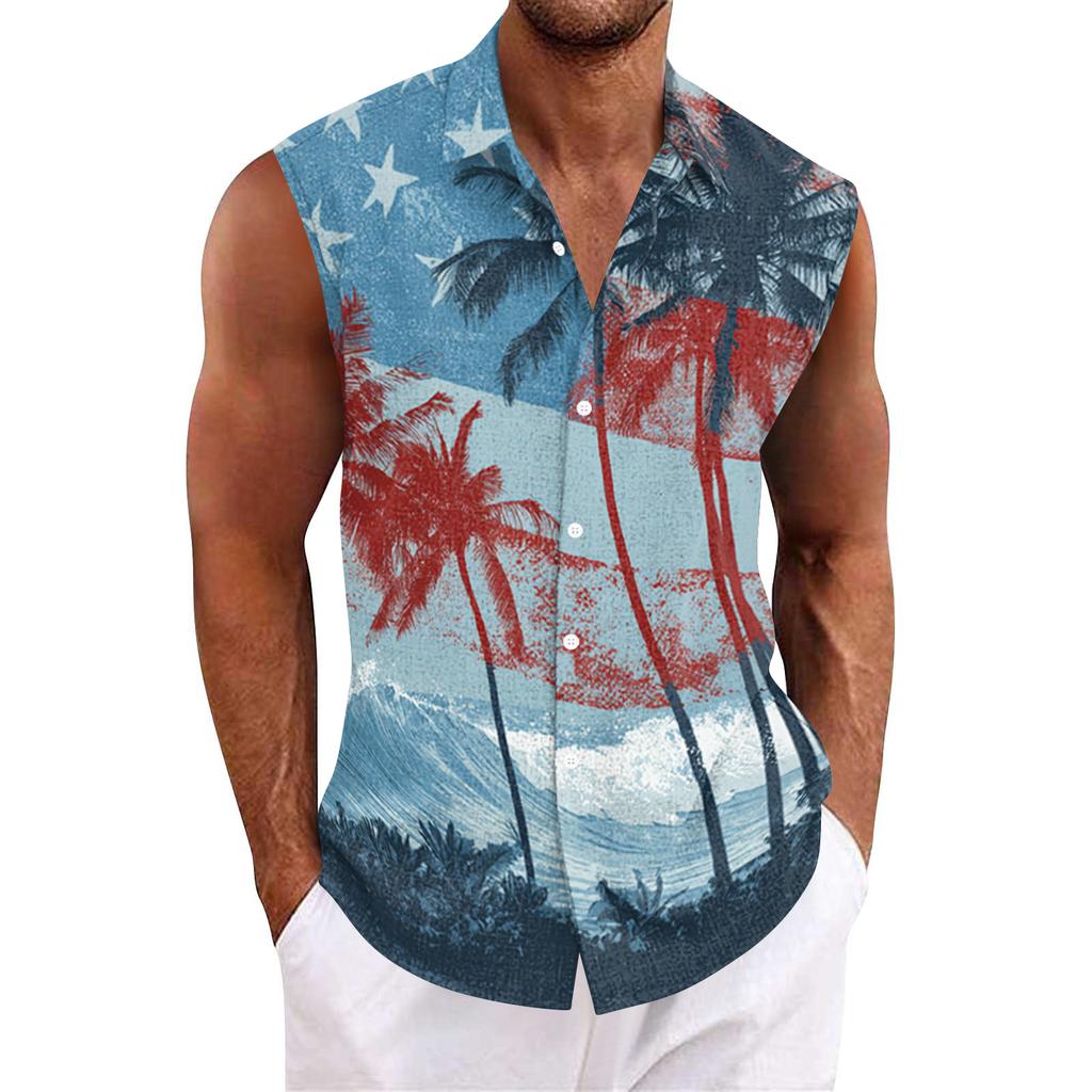 Men's Hawaiian Lapel Button-down Shirt T-shirt Top