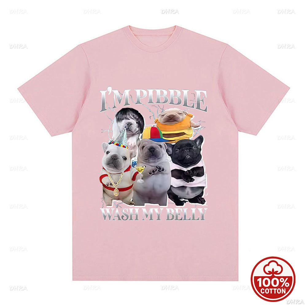 Im Pibble Was Mijn Buik Grappige Hond Meme T-shirt Unisex Katoen Los Vintage Mode Cutecore Humor Kleding T-shirt Kleding Y2K