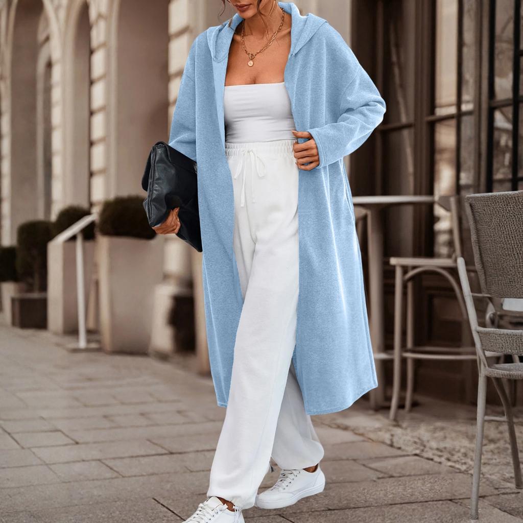 Women's Fashionable Casual Long Cardigan With Long Sleeves In Solid Color