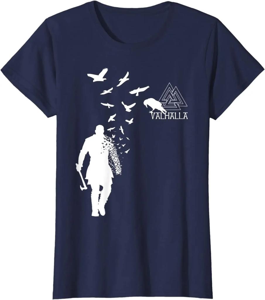Nordic warriors Ravens Ragnar Lothbrok Valhalla TShirt 100 Cotton ONeck Summer Short Sleeve Mens Tshirt Size S3XL