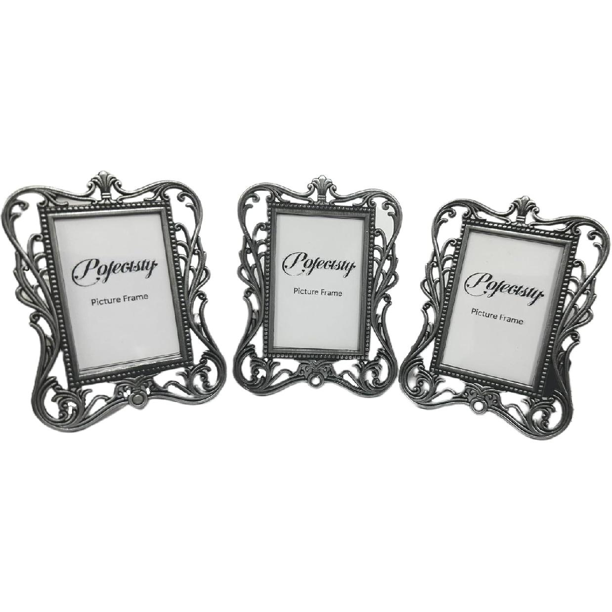 Two-Inch Metal Vintage Picture Frame 3Pcs,1 1/2 x 2 1/4 Mini Metal Picture Frame Set (Black)