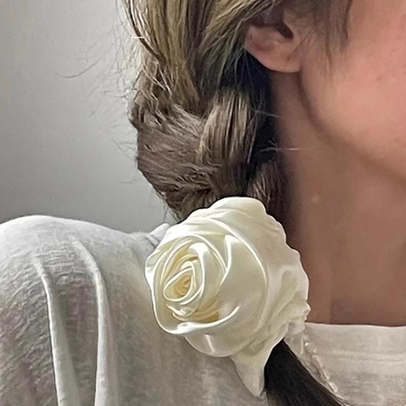 Fasce per Capelli Floreali Francesi Elastici per Capelli Corda per Capelli in Raso Rosa Scrunchies Eleganti per Donna Copricapo Stile Coreano Accessori per Capelli