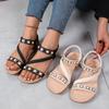 2025 summer new bohemian woven belt flat sandals elastic band large size beach sandals women