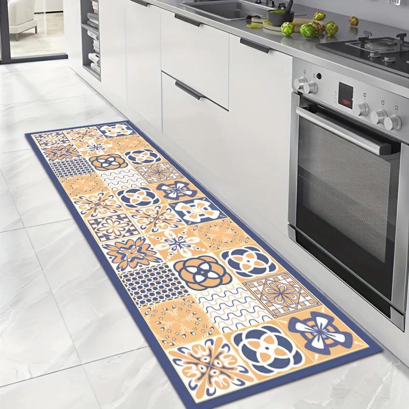 American-Style Flannel Kitchen Rug  & Water Absorbent Dirt-Resistant Quick-Dry Floor Mat for Laundry Room Hallway Home Decor